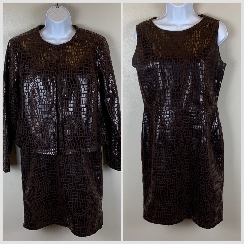 Selene Sport Dress‎ & Jacket 2 PC Set Womens Medium Faux Leather Croc  Alligator